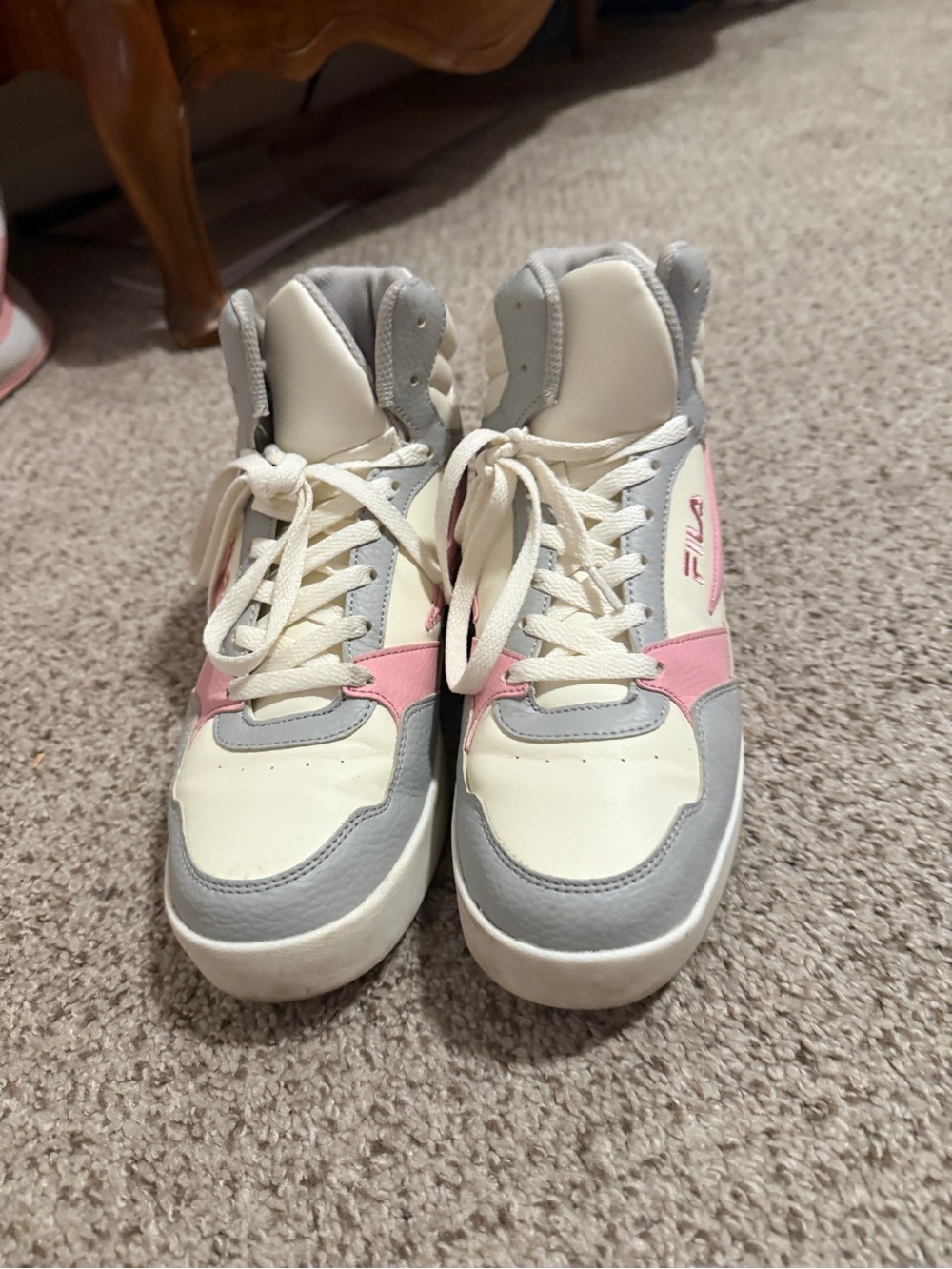 Fila Women's Cream, Pink & Gray High-Top Sneakers